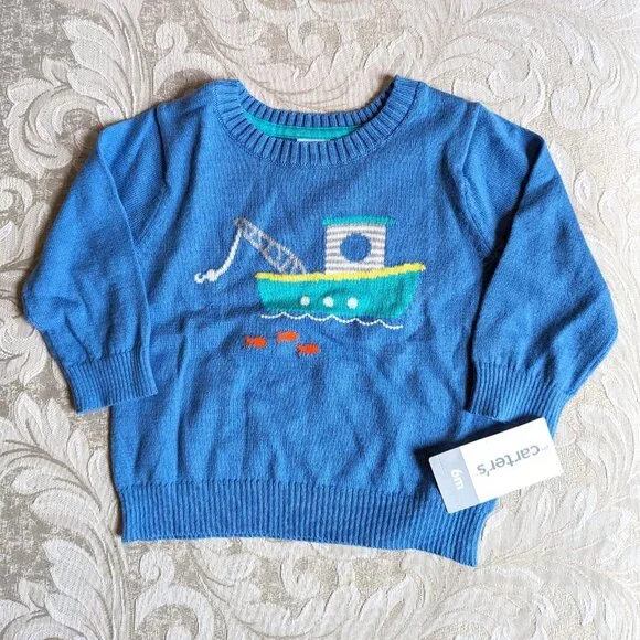 NWT Carter's Baby Boys 2-PC Knit Pullover Sweater & Pant Set Blue Cardig… - Picture 5 of 7